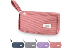 TAIHOBO Retro Pencil Case with Compartments, Corduroy Pencil Cases Boys with Handle, Soft School Aesthetic Pencil Case for Women, Washable Pen Case for Students and Office Workers, Gift for Christmas