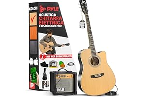 Pyle Kit per Chitarra Elettrica Acustica e Amplificatore a Spalla Mancante, Strumento a Corde in Legno di Abete Rosso Scala 4/4 con Amplificatore per Esercitazione, 1,04 m