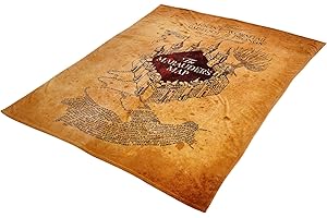 ‎ELBENWALD Elbenwald Harry Potter Flauschdecke mit Karte des Rumtreibers Motiv Kuscheldecke im XXL Format Rechteckig 180 x 220 cm beige