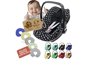 BAMBINIWELT BY RAFAEL K. Frottee Sommerbezug [Schonbezug für Babyschale] Autositz kompatibel mit Maxi Cosi Pebble und Pebble Plus + GRATIS Kopfpolster (schwarz hellgraue Sterne)