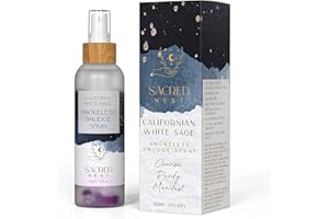 Sacred Nest California White Sage Spray With Crystals 120ml/4oz | Smudge to Cleanse Negative Energy | Natural Room Alternative to Incense Sticks | Moon Charged Mist & Crystals