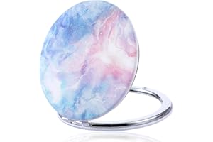 Dimeho Kompaktowe lusterko składane Kolorowe mini kosmetyczne z powiększeniem Przenośne okrągłe lusterko podróżne do makijażu torebki Dwustronne śliczne brokatowe lusterko Torebka damska (niebieska)