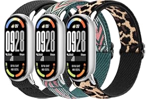 Oumida 3 Stück Elastisch Armband für Xiaomi Smart Band 8/9 / 10 Armbänder Damen Herren, Robuster Metallkopf, Verbessertes Nylon Uhrenarmband, Sport Ersatzarmband für Xiaomi Mi Band 10/9/ 8