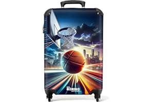 NoBoringSuitcases.com Maleta Infantil Niño con Ruedas, Maleta Cabina Niño, Azul Oscuro, Baloncesto Frente Al Horizonte, 55x40x20 cm