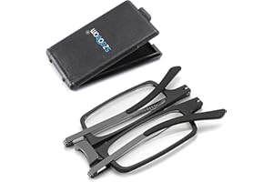 SZEOEOM Gafas de lectura plegables ultrafinas Lectores plegables ultraligeros Bule-light para hombres Mujeres Estuche de gafas rectangular portátil de viaje compacto