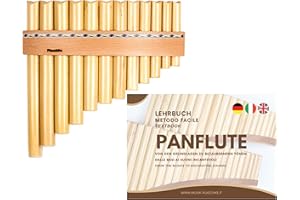 PLASCHKE INSTRUMENTS Flûte de Pan Plaschke avec ceinture en bois, fait à la main avec livre d’instructions, 12 tubes-Do
