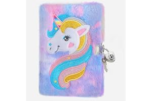 AEYAKA Diario Secreto Niña con Candado A5 Unicornio Cuaderno de Felpa Regalo Unicornios para Niñas 21.5 * 14.8cm 160 Páginas A1