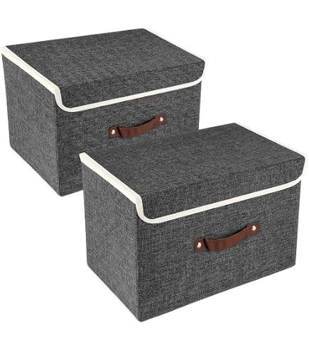 2 Grands Paniers De Rangement Pliables Gris - 56x32x33cm - Couvercle Zippé Anti-Poussière - Pour Armoire, Garde-Robe