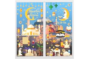 Shinybox Ramadan naklejka na okno, 9 arkuszy Eid Ramadan Mubarak, naklejka na okno, gwiazda, półksiężyc, naklejka na okno, Id Mubarak, samoprzylepna, dekoracja Eid Mubarak (B)