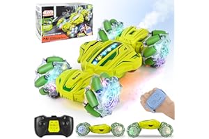 PATEMZON Macchina Telecomandata, RC Stunt Car, Macchina Radiocomandata con Controllo Manuale, 4WD Rotazione a 360° Remote Control Car con Luce e Musica, 2 Batterie, Regalo per Bambini (Verde)