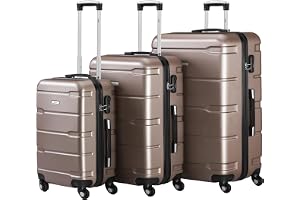 Zelsius Resväskeset, väska med hårt ABS-skal med kombinationslås, 4 hjul och inre skiljevägg, handbagage, set om 4 väskor, rullväska, stor resväska, champagne