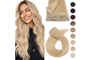 33cm - Silk-co Clip Extensiones Pelo Natural Lisa Recta Peluca Postiza 8 Piezas 18 Clips 100% Cabello Humano 80g Remy Hair Extension - 24# Rubia Natural
