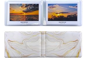 WEYEAH Petit album photo de 10x15 cm, couvertures en cuir végétalien doux au toucher avec impression unique et belle, 32 poches intérieures robustes et transparentes (style 7)