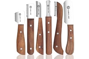 FLAMIA & JABZ Professional Stripping Knife kit (6 Pieces Set) for Dogs & Pets, Wooden Handle Grip with Stainless Steel Comb (Right Handed) (Rosewood)