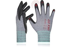 DEX FIT Gants de travail FN330, Adaptation 3D Confortable et Extensible, Agrippants, Revêtement en Mousse de Nitrile Durable, Smart Touch, Fins et Légers, Lavables, Gris 9 (L) 3 Paires