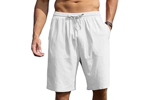 CTU Mens Shorts Cotton Linen Shorts Summer Casual Joggers Shorts with Elastic Waist Pockets M-3XL