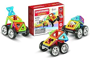Magformers WOW Plus Magnetic Building Blocks Toy. Makes 30 Different Cars With Detachable Race Driver. STEM Toy With 18 Pieces., 70702