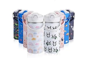 Autsel 420ml Botella Agua Acero Inoxidable para Niños con Pajita, Botella Termica Infantil Frías y Calientes Sin BPA para la Escuela