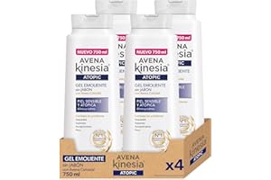 Avena Kinesia - Gel de Baño Emoliente Sin Alcohol para Piel Sensible y Atópica, Fórmula Hipoalergénica con Avena 100% Natural - Pack de 4 x 750 ml