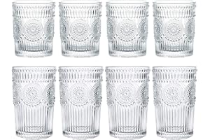 Kingrol Paquete de 8 Vasos Románticos, 4 Vasos Highball (350ml) y 4 Vasos Rocks (250ml), Juego de Vasos de Vidrio para Agua, Bebidas, Cerveza, Cócteles