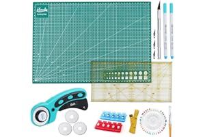 Kit de Cutter Rotatif,Ensemble D’outils avec Cutter Rotatif de 45 mm +Tapis de Découpe A3 D'auto guérison de Double Faces +Règle Patchwork +Pinces +épingles +Couteau à Sculpter,pour Loisirs Créatifs