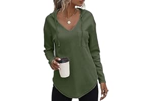 SENBATU Sweat à Capuche Femmes Pull à Manches Longues col en V Sweat à Capuche avec Cordon de Serrage et Poches