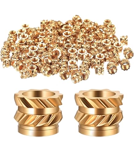 100 stuks messing moeren voor 3D-printen, M3 x 4 x 5 mm schroefdraadinzetstuk M3 binnendraad kartelmoeren van messing schroefdraadinzet persmoer van messing voor 3D-printen