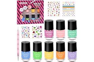 WAKANIYA Vernis Enfant à l'eau - 8 Couleurs Coffret Vernis à Ongles Enfant Avec Gemme Autocollant Peel-Off Non Toxique Faible Odeur