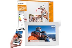 Cornice Digitale 10 Pollici WiFi – Schermo IPS HD 1280x800 – Portafoto Digitale Frameo Denver per Foto e Video – Cornice Elettronica Touchscreen Smart – 16GB Memoria – Slot microSD – Bianca