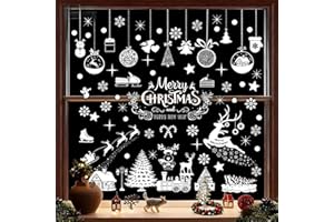 BINJCE 236 Stickers Noel Fenetre Réutilisable, Decoration Noel Fenetre, DIY Autocollant Noel Fenetre, Flocon de Neige Intérieur Deco noël pour Porte Vitrine Verre (Noël B)