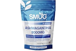 SMUG Supplements Ashwagandha Capsules - 60 High Strength Pills - Powerful Extract Equivalent to 8000mg Raw Herb - Helps Support Relaxation and General Well-Being - Made in Britain