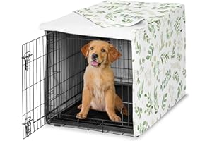 Sweet Jojo Designs Green Boho Floral Leaf Dog Crate Cover – Kennel Covers for 36 Inch Pet Cage Medium - Neutral Sage White Bohemian Watercolor Botanical Flower Woodland Tropical Garden Nature