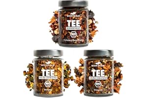 ‎BESSER IM GLAS Besser im Glas Bio Tee Geschenkset Früchtetee lose „Superfruit“, Heiße Zitrone" & "Heiße Orange" | 150 Portionen loser Tee süß & ohne Zucker | Tee Set nachhaltig | Tee Geschenk vegan | Tee lose