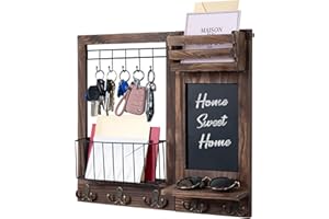 QILICZ Plaque à clés avec étagère - Étagère murale pour clés - Porte-lettres - Porte-journaux - Rangement des clés avec tableau noir - Porte-lettres - Porte-clés - Porte-clé mural 47 x 42 x 9 cm