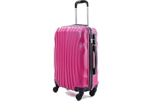 R.Leone Valigia da 1 pezzo Fino a Set 4 Trolley Rigido grande, medio, bagaglio a mano e beauty case 4 ruote in ABS 2037 (Fucsia, S Bagaglio a mano)