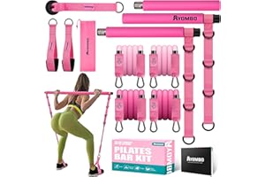 Ayombo Pilates Equipment, Pilates Bar Kit with Resistance Bands for Women, Home Workout Equipment for Legs, Hip, Waist, Arm, Squats Exercise Equipment for Home, Adjustable 3-Section Pilates Bar Kit
