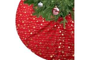 KONVINIT Weihnachtsbaumdecke Rund Rot Plüsch Christmasbaumdecke mit Sternen Weihnachtsbaum Rock aus Kunstfell für Christbaumständer Teppich,Weihnachtsdekoration,78cm Red