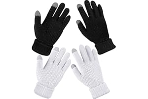 Geyoga 2 Pairs Women's Winter Touch Screen Gloves Soft Warm Fleece Lined Knit Elastic Cuff Winter Texting Gloves