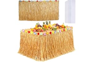 SCINZENE Hawaiianischer Tischrock Größe 275x75cm, Mit 3-Beidseitigen Aufklebern, Hawaii Deko Verwendet Für Tropische, Hawaii Strandpartykostüme, Partys Und Partydekorationen, Stroh Gelb Grasrock Dekoration