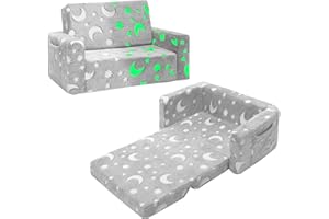 SLIGUY Sofá para niños pequeños, sofá plegable para niños, sofá convertible para niños pequeños a tumbona, sillón extraíble que brilla en la oscuridad para niños y niñas (grande)