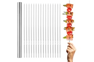OS OAK & STEEL ENGLAND Oak & Steel - 20 14" Stainless Steel Reusable Barbecue Metal Skewers with Premium Storage Case, 35cm - Flat BBQ Party Grilling Kebab Skewer Sticks with Storage