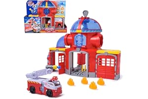 PAW PATROL – Fire Rescue Feuerwehr-Station mit Licht- und Soundeffekten, Wasserkanone, Rutschstange und Startrampe, ca. 38 cm, inkl. Marshall-Figur und Feuerwehrauto, für Kinder ab 3 Jahren