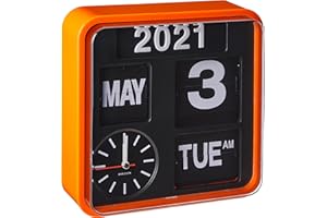 Karlsson Mini Flip - Reloj de pared, marco naranja, fondo negro