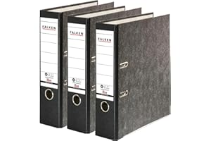 ‎FALKEN Original Falken 3er Pack Recycling-Ordner Wolkenmarmor. Made in Germany. 8 cm breit DIN A4 schwarzer Rücken Ringordner Aktenordner Briefordner Büroordner Pappordner CO2-Neutral Blauer Engel