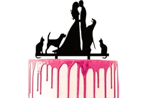 CARISPIBET Decoración para tartas de boda, fiesta de matrimonio, decoración de pastel de acrílico, dos perros, dos gatos, amantes de los animales, novio y novia, beso