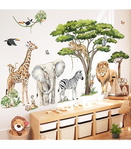 Adhesivo Rosa Con Diseño De árbol, Zoológico, Safari, Para Niños Y Niñas, M71
