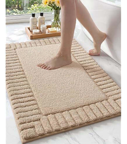 COLOR&GEOMETRY Tappeto Bagno Grande Antiscivolo 60 x 90 cm, Tappeti Bagno Assorbente Lavabile, Tappeto Microfibra Morbido per Bagno, Doccia, Vasca da Bagno (Beige