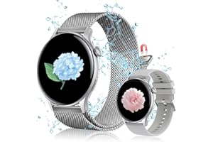 JANOLTY Smartwatch Damen/Herren (1.43" AMOLED-Display, 2* Uhrenarmbänder,IP68 Wasserdicht) Fitnessuhr Tracker mit Telefonfunktion,App-Benachrichtigung,SpO2,Herzfrequenz für iOS und Android (Silber)