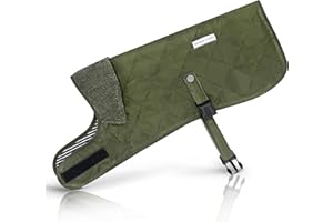 HOUND & YARD Green Quilted Dog Coat Jacket With Harness Hole & Corduroy Collar Country Style Fully Adjustable Strap Showerproof with Black Lining Winter Outfit Clothes (Small - 35cm Long)