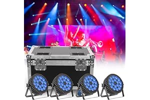 Ukfog Juego de 4 faros LED 6 en 1, 200 W, 18 LED, con estuche de vuelo, RGBWA+UV, para DJ, banda, club, boda, fiesta, decoración del hogar